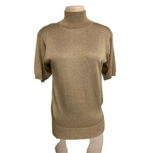 Vintage Pappagallo Gold Metallic Short Sleeve Turtleneck Sweater Top M